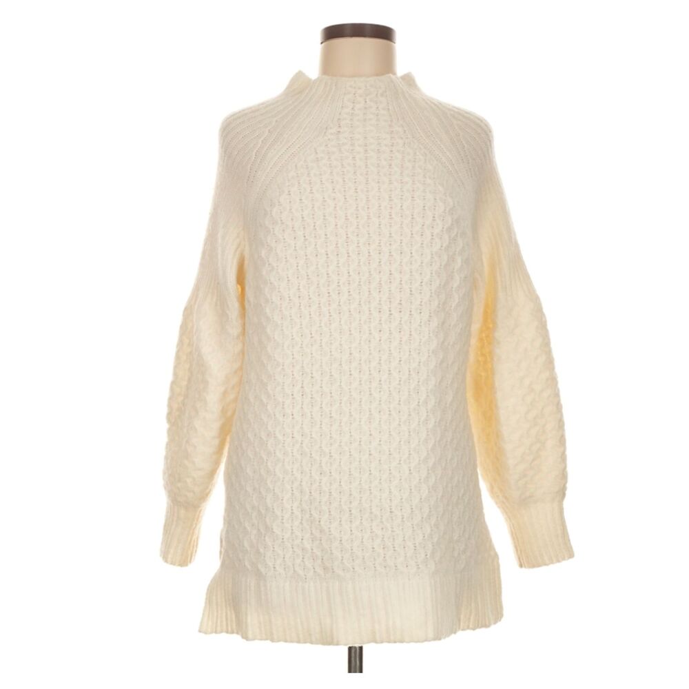 By Anthropologie Ivory Alpaca Blend Textured Mock Neck Sweater Size M